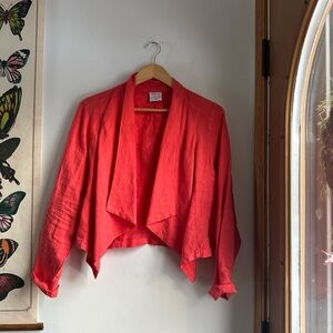 Vintage Click 100% Linen Orange Open Front Drape Cardigan